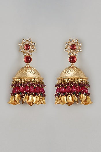Gold Finish Kundan Polki & Ruby Stone Dangler Earrings