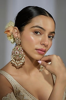 Gold Finish Kundan Polki & Multi-Colored Stone Dangler Earrings
