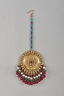 Gold Finish Kundan Polki & Beaded Maangtikka