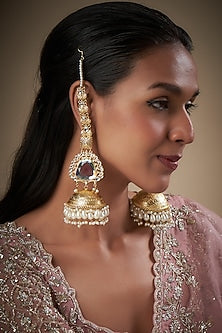 Gold Finish Kundan Polki & Pearl Dangler Earrings