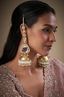 Gold Finish Kundan Polki & Pearl Dangler Earrings