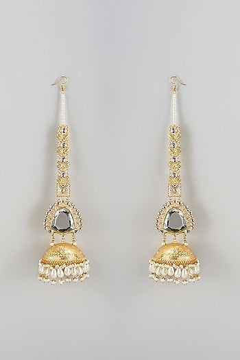 Gold Finish Kundan Polki & Pearl Dangler Earrings
