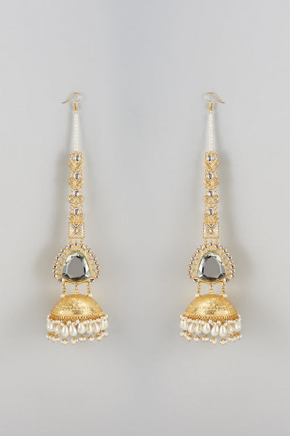 Gold Finish Kundan Polki & Pearl Dangler Earrings
