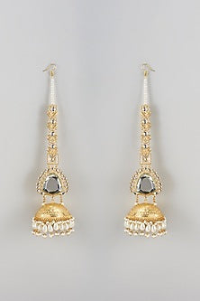 Gold Finish Kundan Polki & Pearl Dangler Earrings
