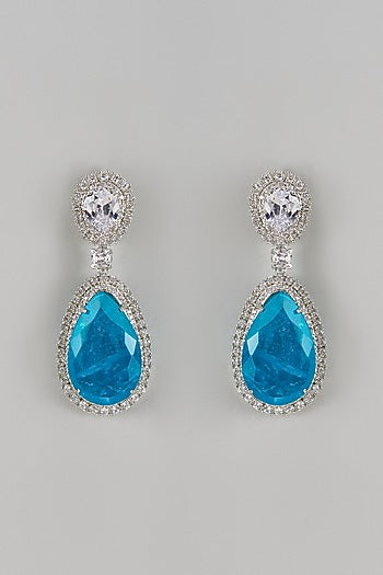 White Finish Aqua Zircon Dangler Earrings