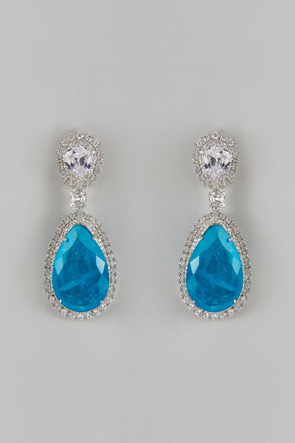 White Finish Aqua Zircon Dangler Earrings