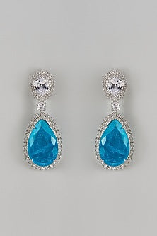 White Finish Aqua Zircon Dangler Earrings