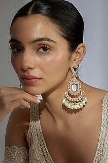 Gold Finish Kundan Polki & Mirror Dangler Earrings