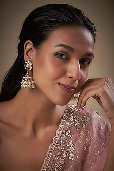 Gold Finish Kundan Polki & Multi-Colored Stone Jhumka Earrings