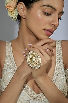 Gold Finish Kundan Polki Ring