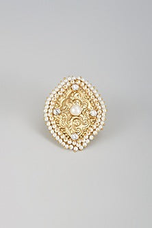 Gold Finish Kundan Polki Ring