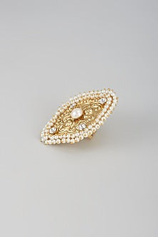 Gold Finish Kundan Polki Ring
