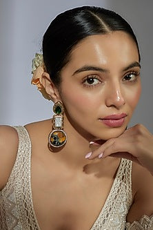 Gold Finish Zircon & Pearl Dangler Earrings