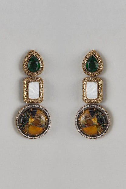 Gold Finish Zircon & Pearl Dangler Earrings