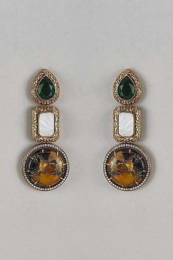 Gold Finish Zircon & Pearl Dangler Earrings