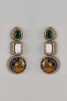 Gold Finish Zircon & Pearl Dangler Earrings