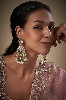 Gold Finish Kundan Polki & Stone Dangler Earrings