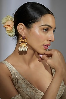 Gold Finish Kundan Polki & Purple Stone Jhumka Earrings