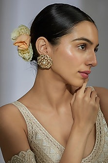 Gold Finish Kundan Polki & Pearl Stud Earrings