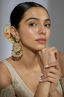 Gold Finish Kundan Polki & Beaded Dangler Earrings