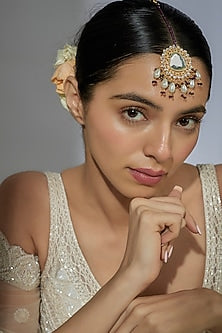 Gold Finish Kundan Polki & Mirror Maangtikka