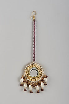 Gold Finish Kundan Polki & Mirror Maangtikka