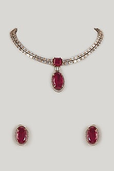 Gold Finis Moissanite & Ruby Long Necklace Set