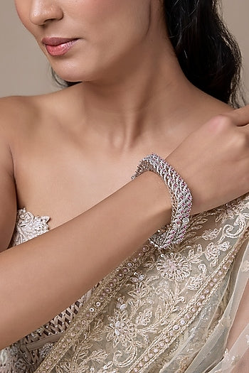 Silver Finish Ruby & Zircon Bangles (Set Of 2)
