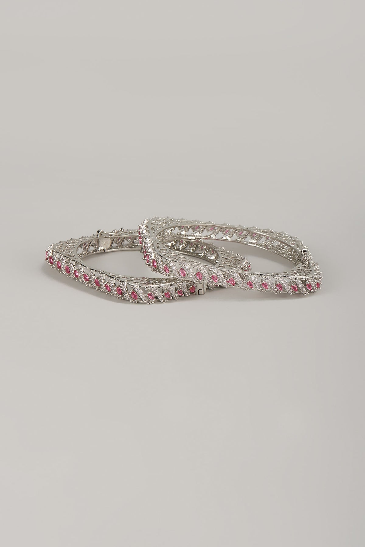 Silver Finish Ruby & Zircon Bangles (Set Of 2)