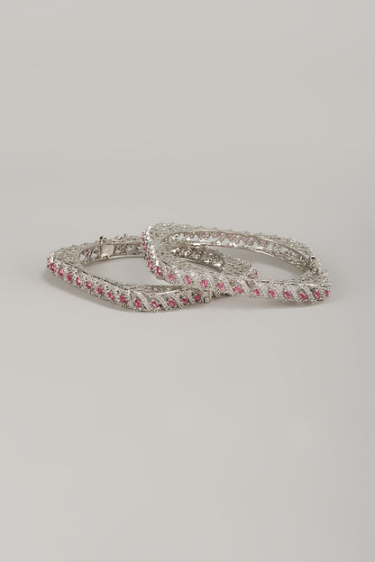 Silver Finish Ruby & Zircon Bangles (Set Of 2)
