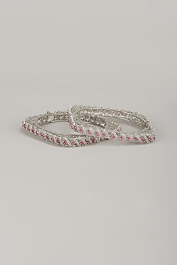 Silver Finish Ruby & Zircon Bangles (Set Of 2)