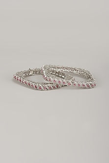 Silver Finish Ruby & Zircon Bangles (Set Of 2)