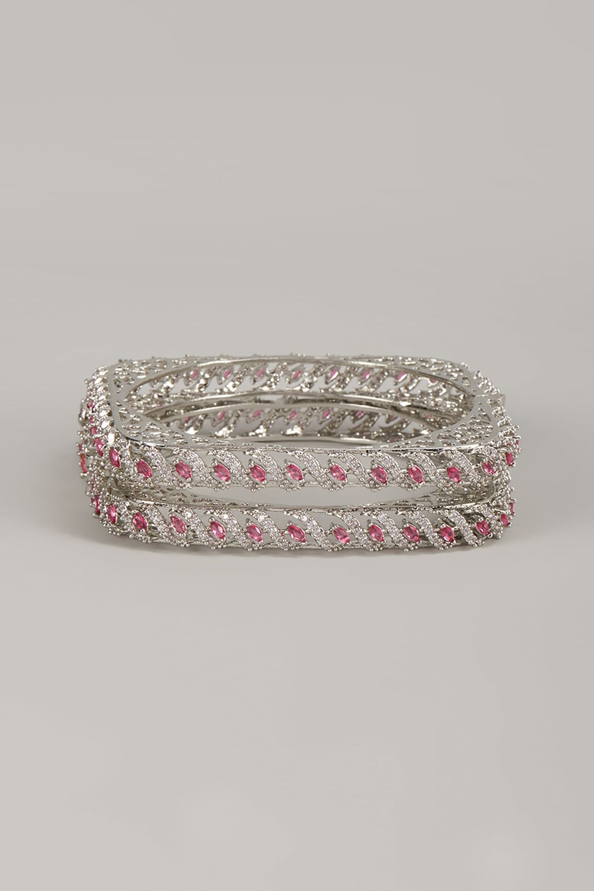Silver Finish Ruby & Zircon Bangles (Set Of 2)