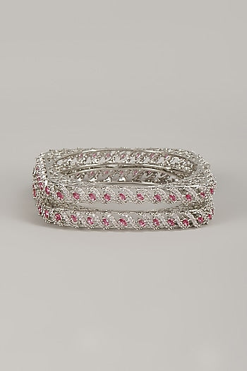 Silver Finish Ruby & Zircon Bangles (Set Of 2)