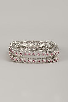 Silver Finish Ruby & Zircon Bangles (Set Of 2)