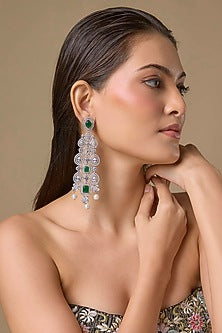 Silver Finish Emerald & Zircon Dangler Earrings