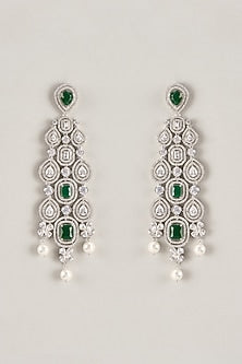 Silver Finish Emerald & Zircon Dangler Earrings