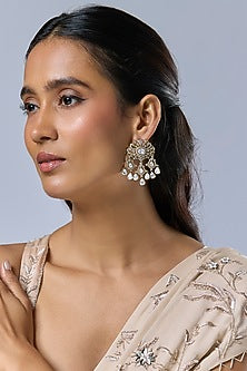 Gold Finish Kundan Polki & Zircon Dangler Earrings