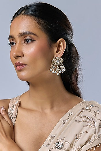 Gold Finish Kundan Polki & Zircon Dangler Earrings