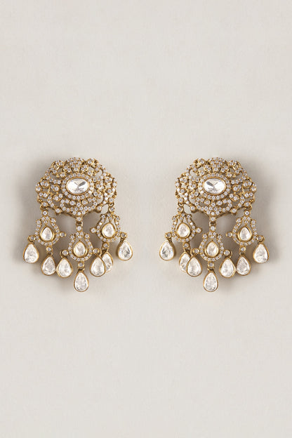 Gold Finish Kundan Polki & Zircon Dangler Earrings