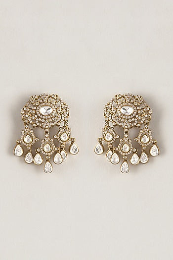 Gold Finish Kundan Polki & Zircon Dangler Earrings