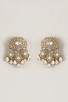 Gold Finish Kundan Polki & Zircon Dangler Earrings