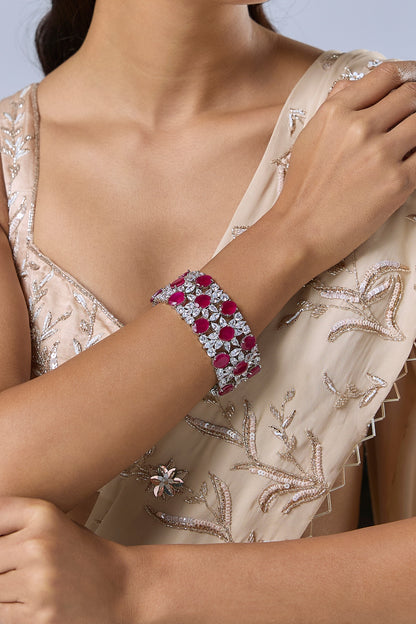Silver Finish Zircon & Ruby Bracelet