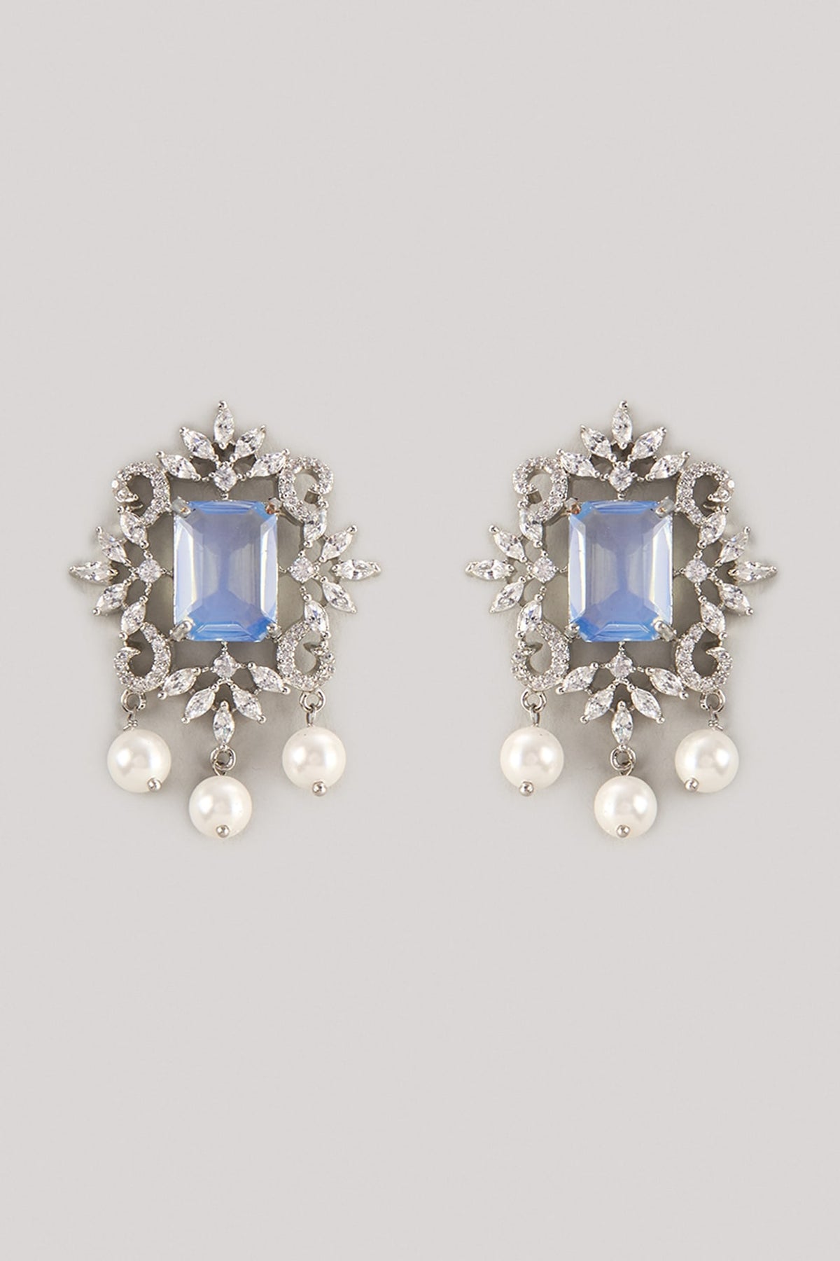 Silver Finish Blue Sapphire & Zircon Dangler Earrings