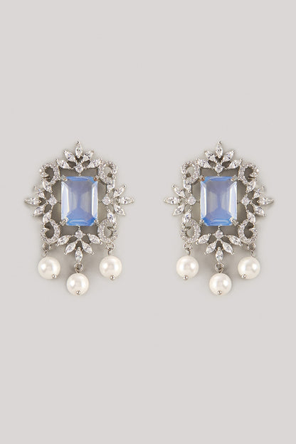 Silver Finish Blue Sapphire & Zircon Dangler Earrings