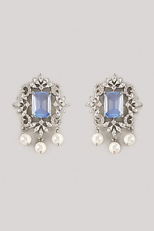 Silver Finish Blue Sapphire & Zircon Dangler Earrings