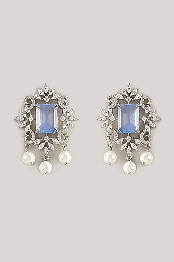 Silver Finish Blue Sapphire & Zircon Dangler Earrings