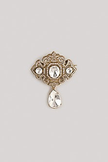Gold Finish Kundan Polki & Zircon Brooch