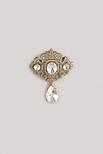Gold Finish Kundan Polki & Zircon Brooch