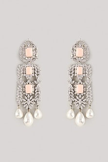 Silver Finish Peach Stone & Zircon Dangler Earrings